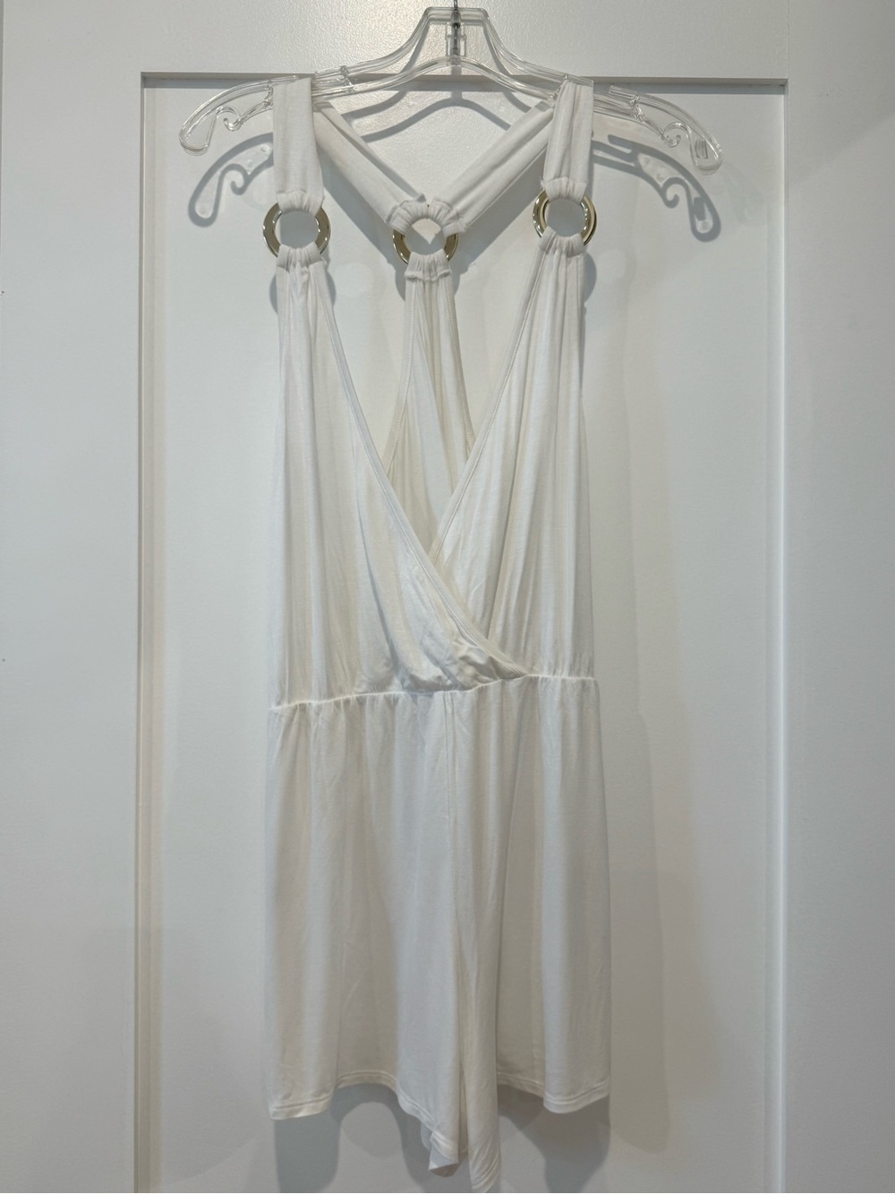 Venus White Halter Swim Cover-Up with Gold Ring Detail | Size Medium